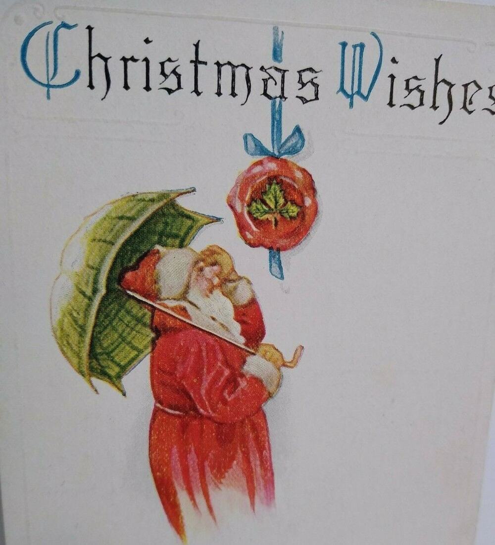 Santa Claus With Umbrella Christmas Postcard Original Embossed Vintage Series 62